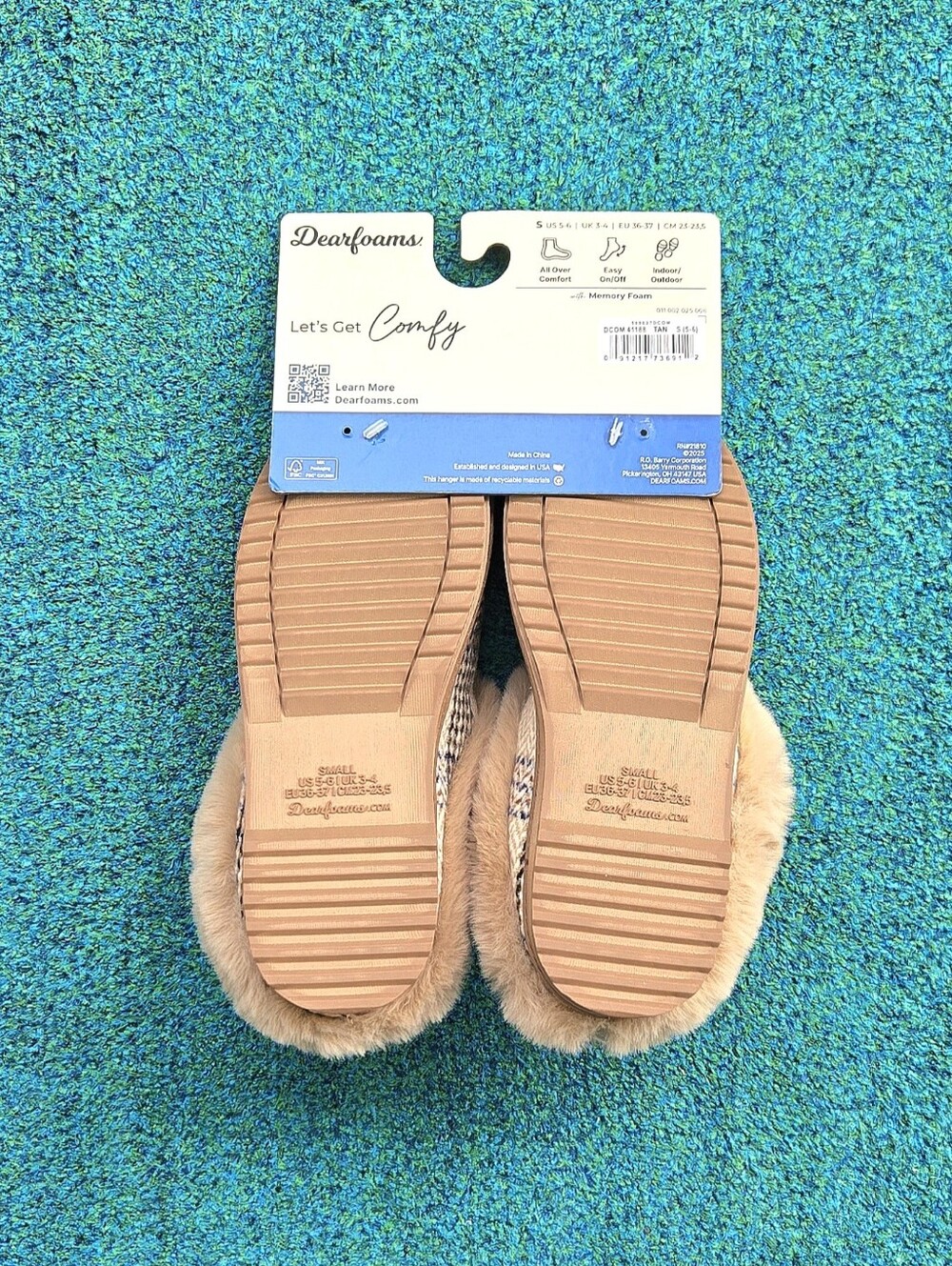 Dearfoams Knit Women's Tan Plaid Cozy Slip-On Slippers - Small 5-6 - Picture 2 of 3